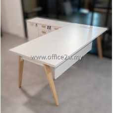CLEARANCE #501 : PREMIUM RUBBER WOOD LEG DESIGNED DIRECTOR TABLE SET WITH SIDE CABINET (LIMITED TO 1 SET ONLY)